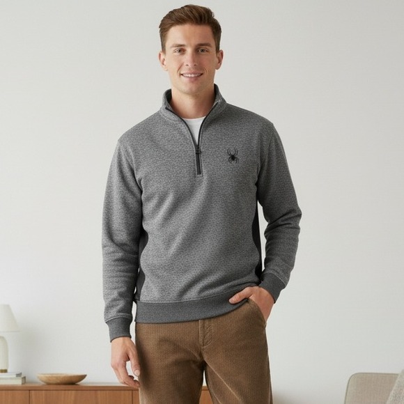 Spyder Sweatshirt Men's Grey Outbound 1/4 Zip Core Thermal Pullover Jacket Sz XL - Picture 1 of 11